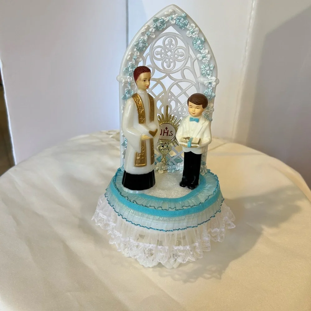Blue and White Religious Cake Topper